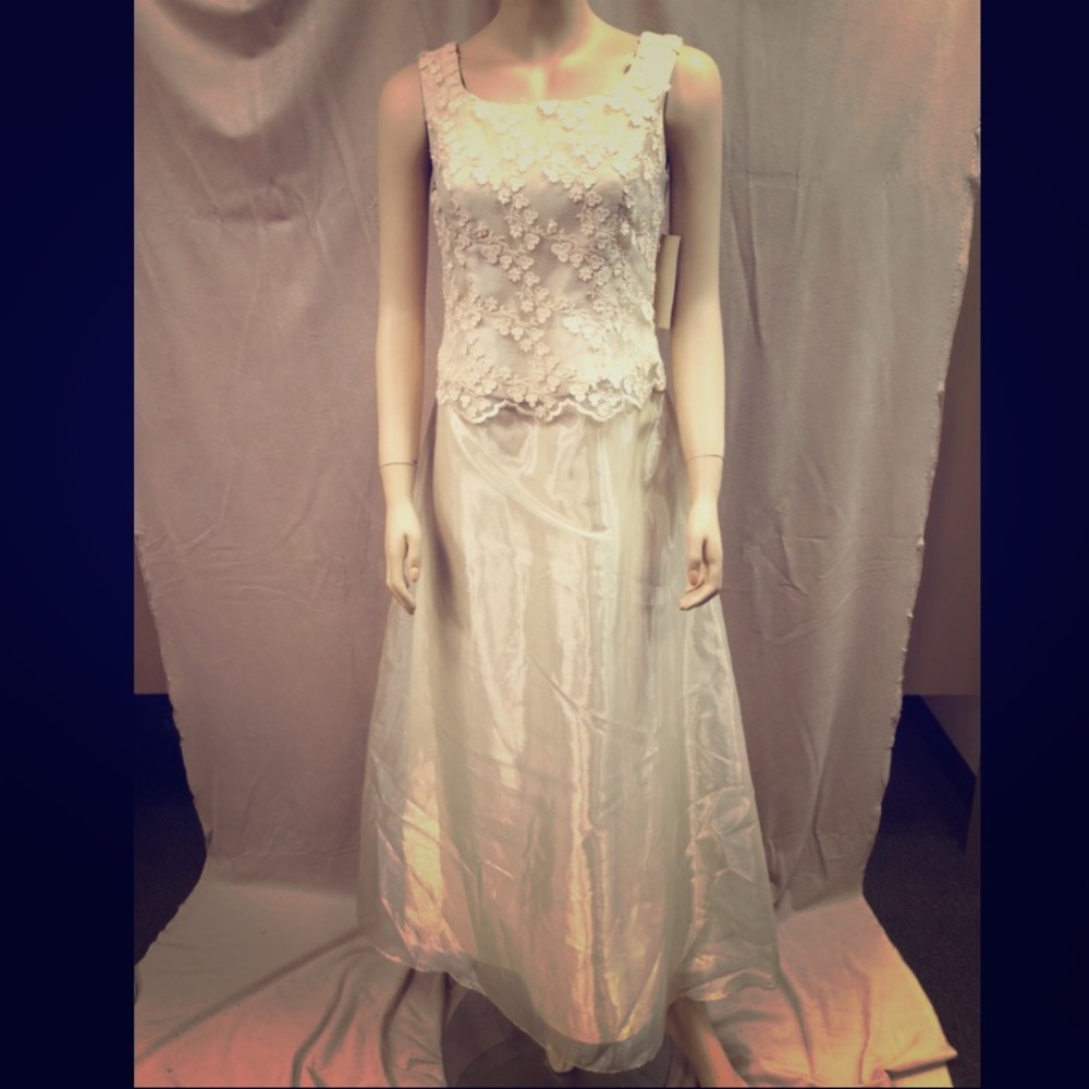 Vintage Creme Modest Lace Bodice Gown